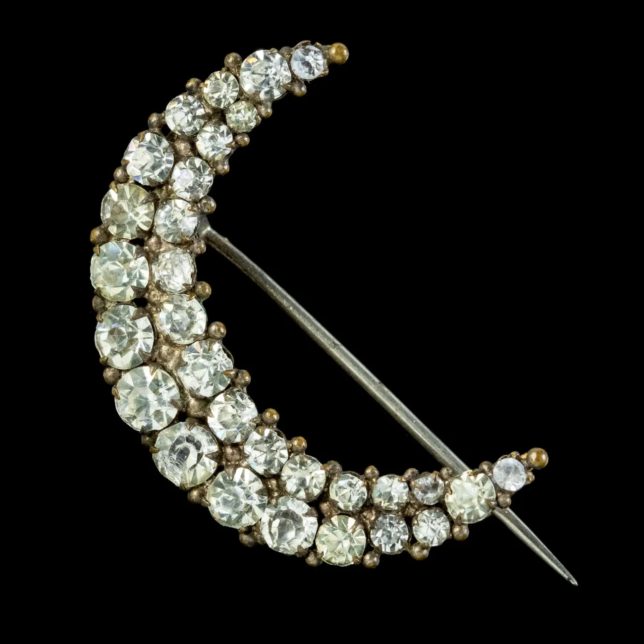 Antique Victorian Paste Crescent Moon Brooch Circa 1890