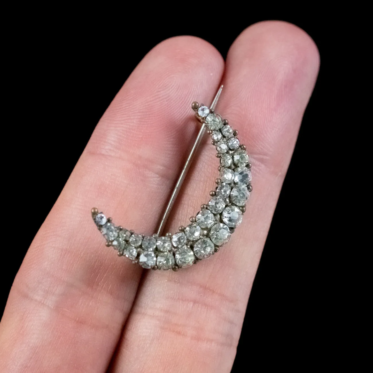 Antique Victorian Paste Crescent Moon Brooch Circa 1890