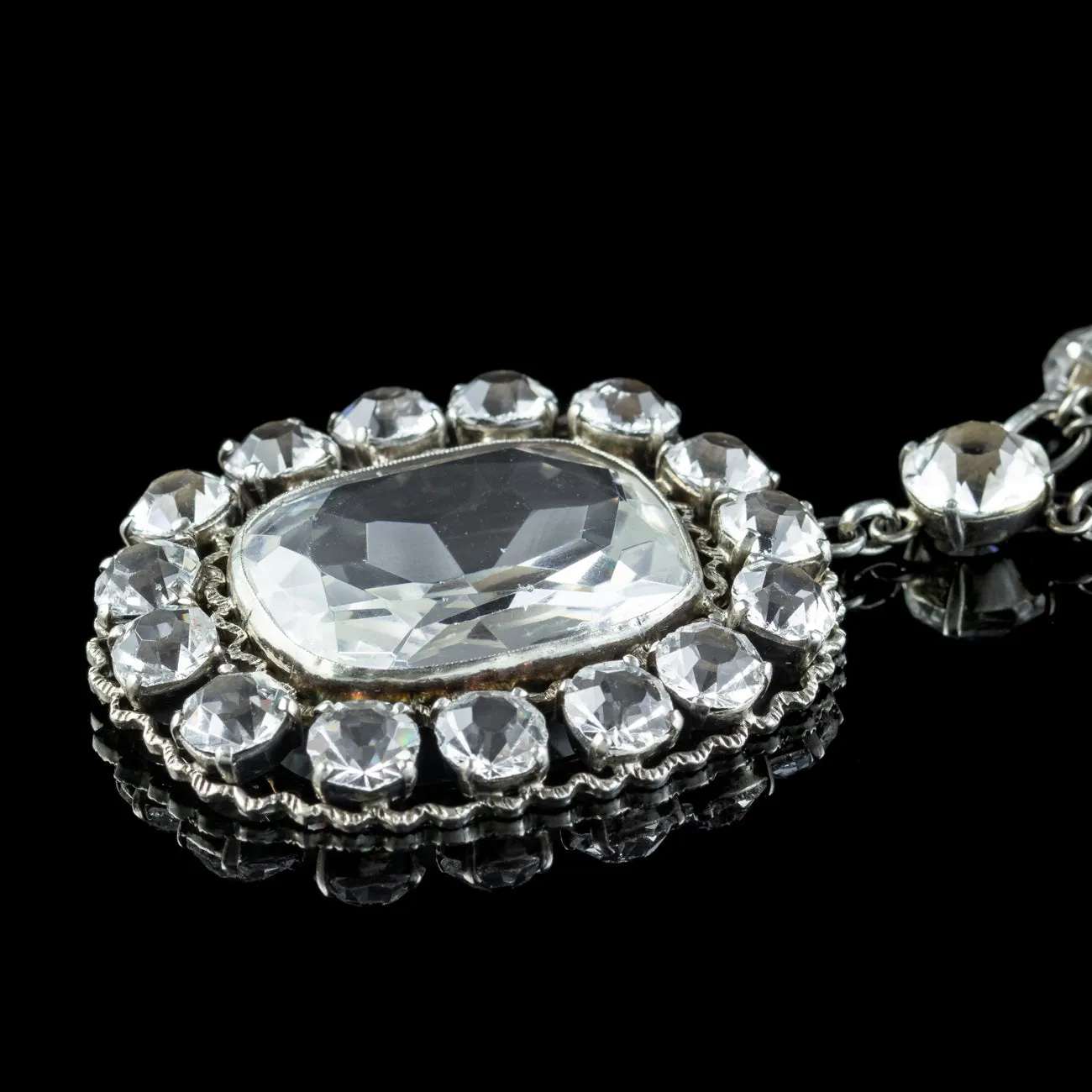 Antique Victorian Paste Lavaliere Pendant Necklace Silver