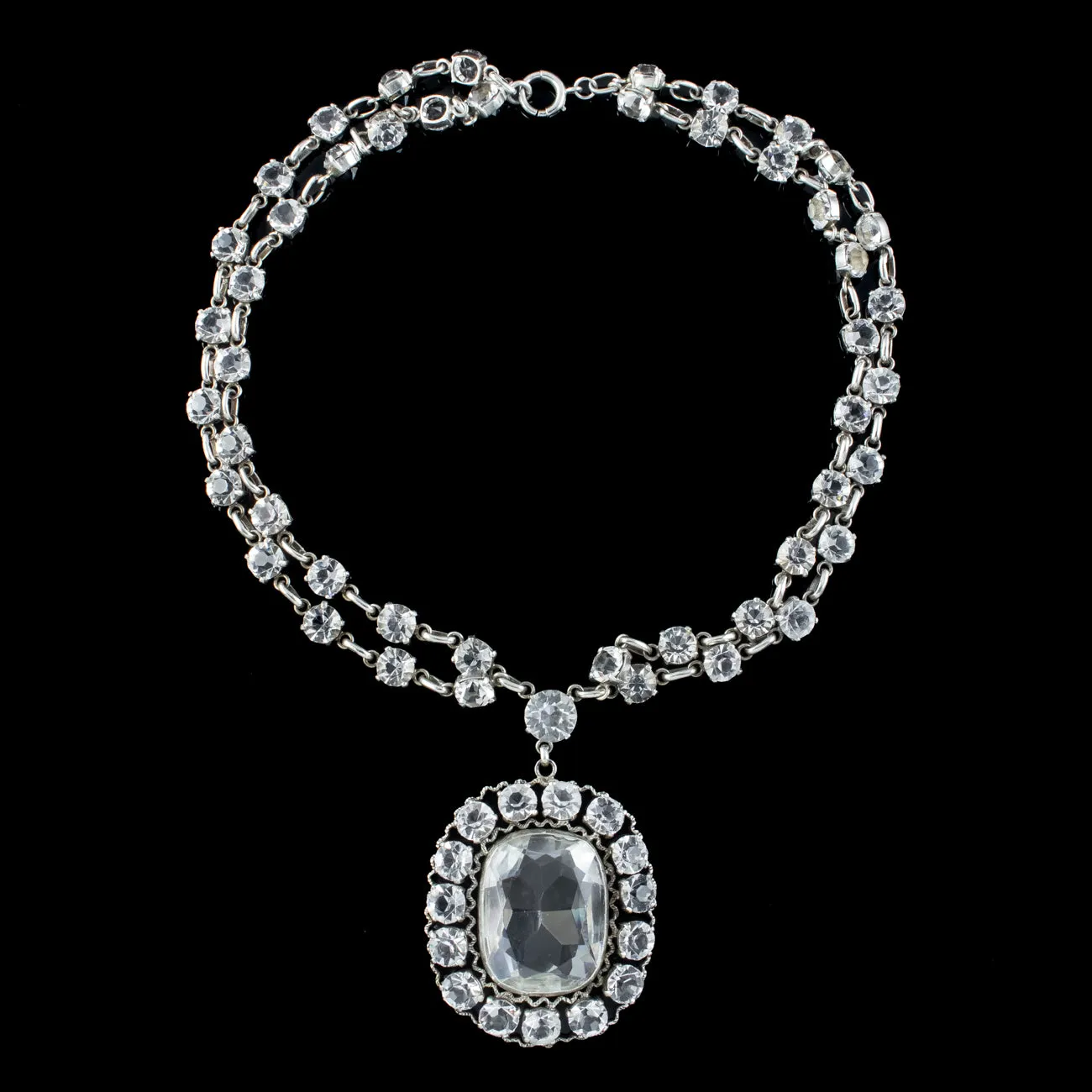 Antique Victorian Paste Lavaliere Pendant Necklace Silver