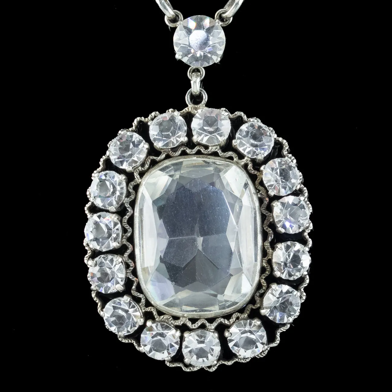 Antique Victorian Paste Lavaliere Pendant Necklace Silver