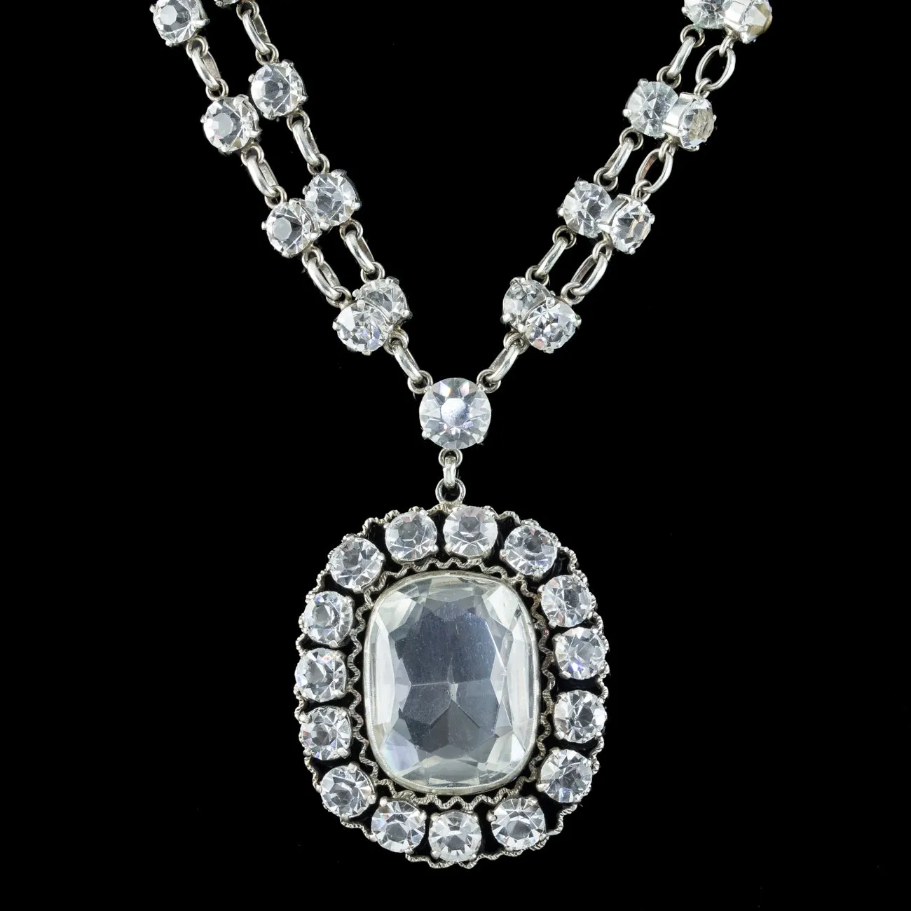 Antique Victorian Paste Lavaliere Pendant Necklace Silver