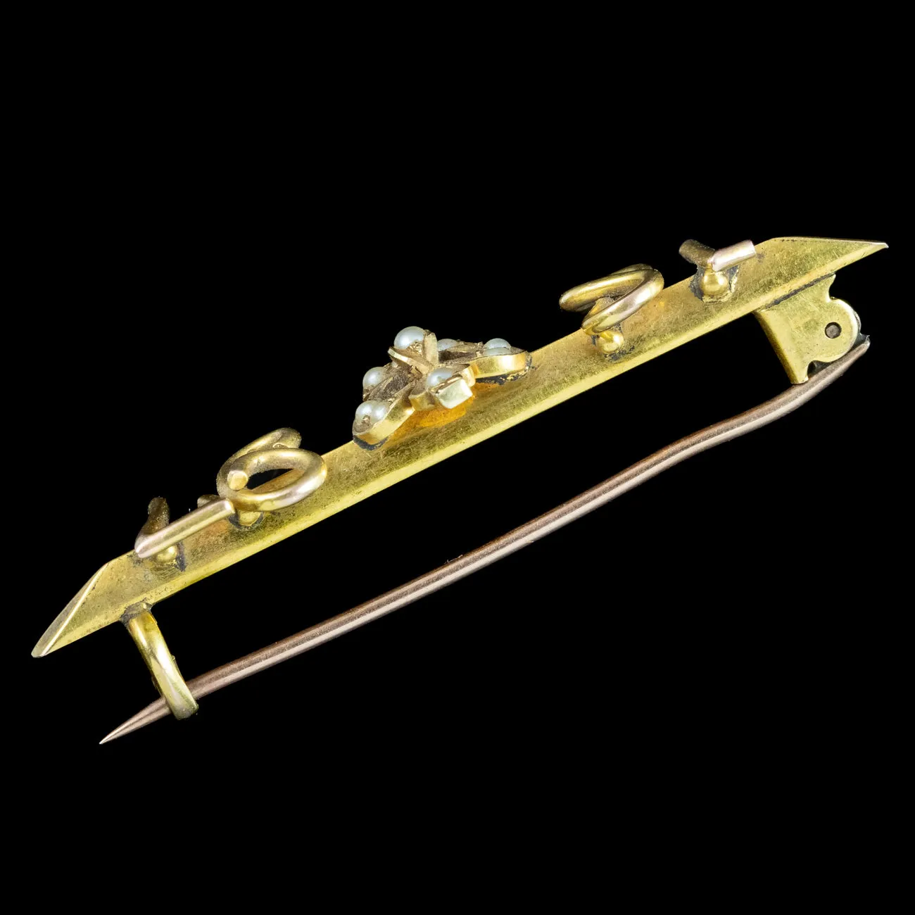 Antique Victorian Pearl Crown Bar Brooch 9ct Gold 1897 Diamond Jubilee