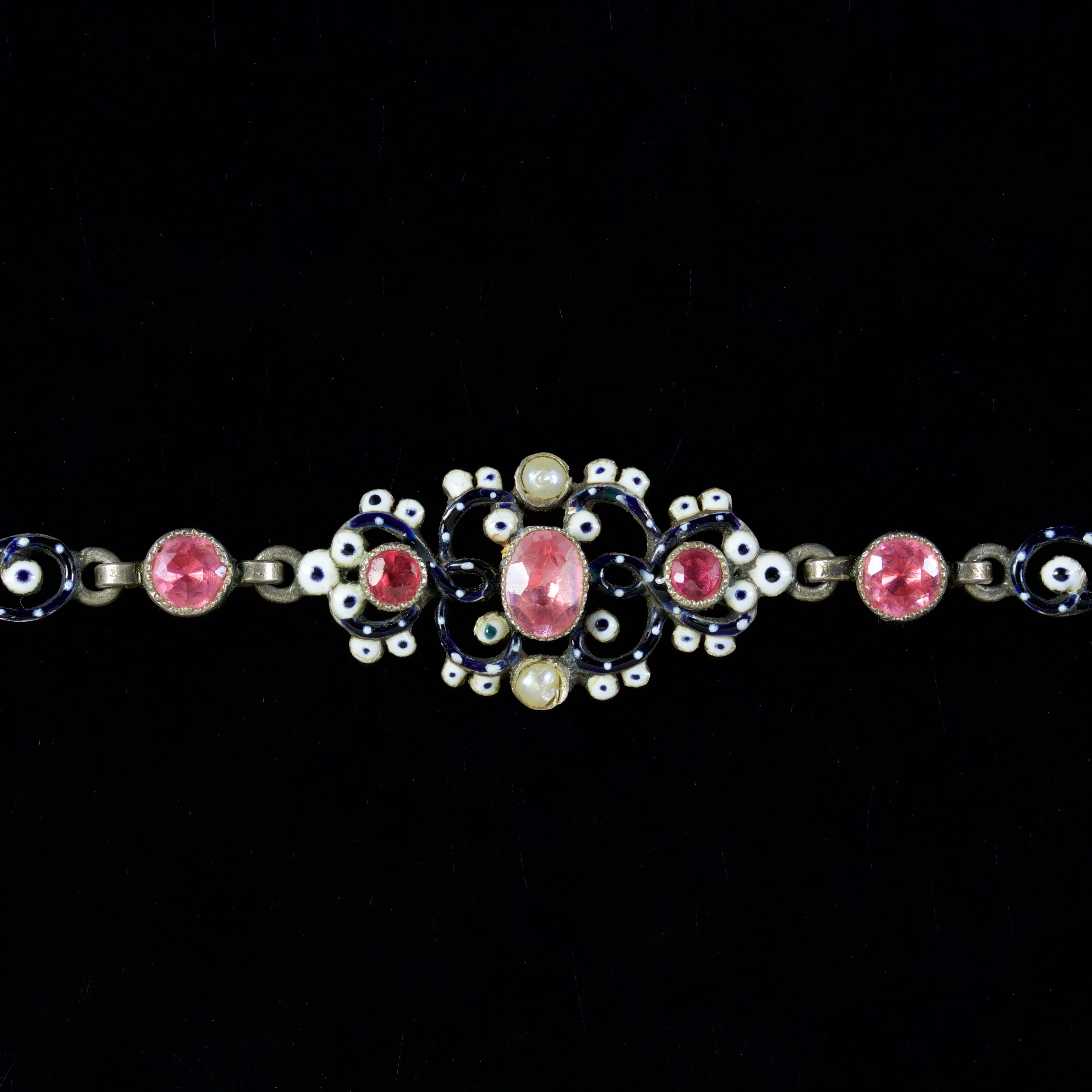 Antique Victorian Pink Paste Enamel Collar Silver Circa 1900