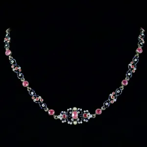 Antique Victorian Pink Paste Enamel Collar Silver Circa 1900