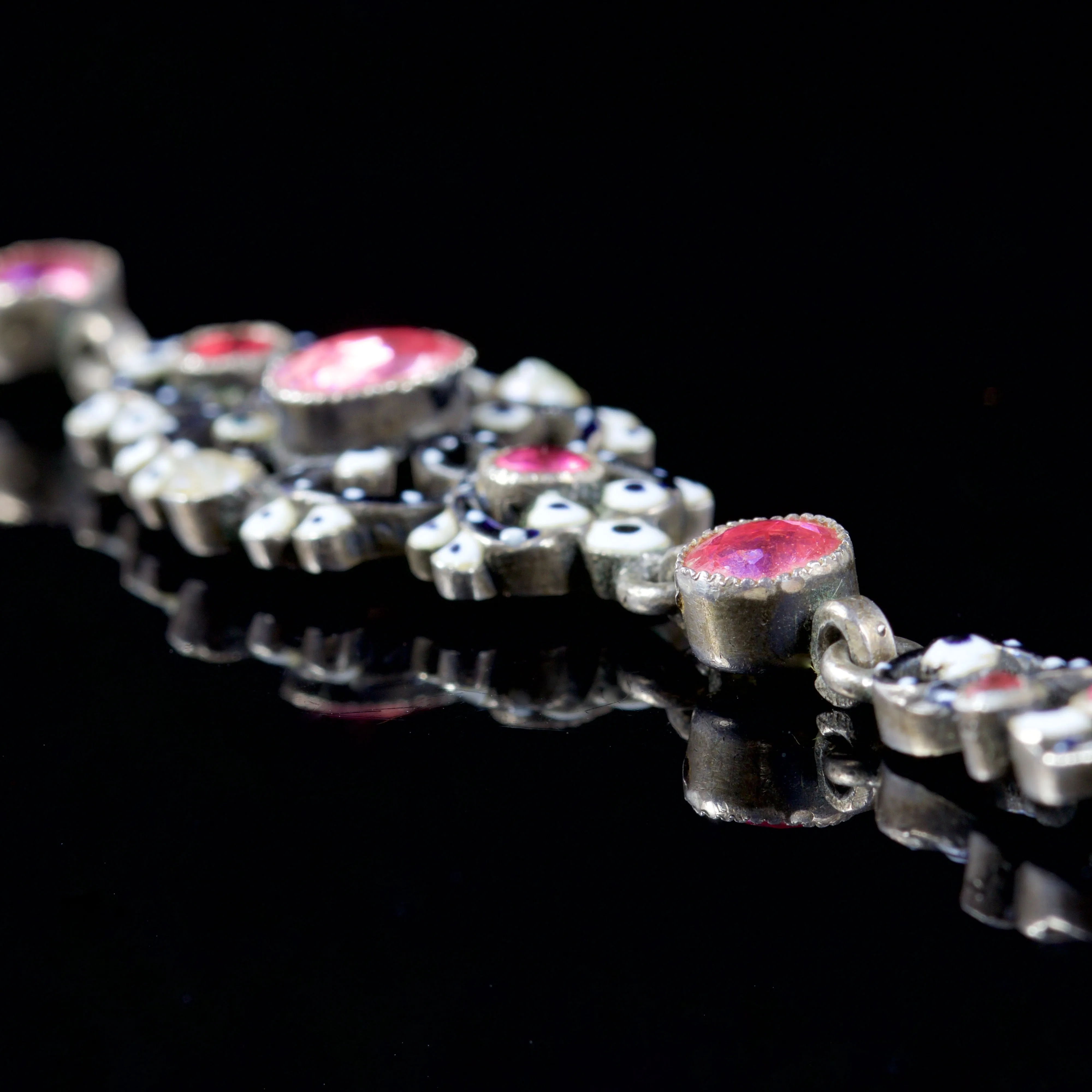 Antique Victorian Pink Paste Enamel Collar Silver Circa 1900