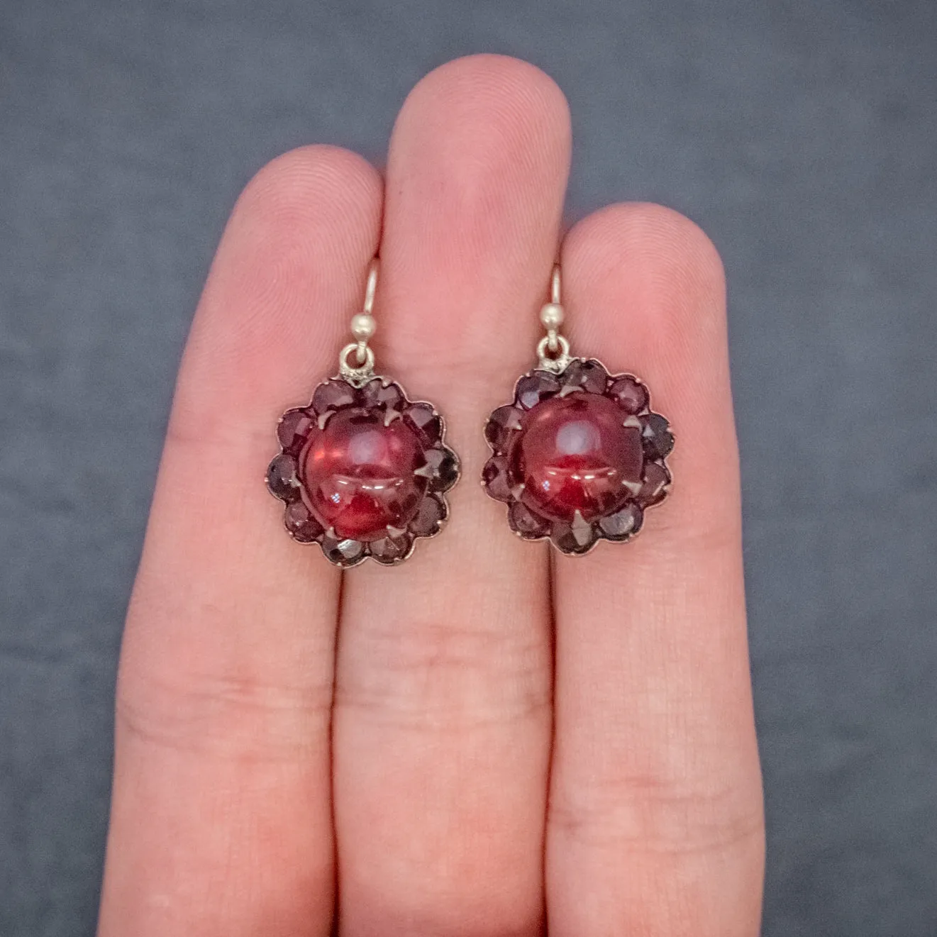 Antique Victorian Red Paste Garnet Flower Earrings Circa 1880