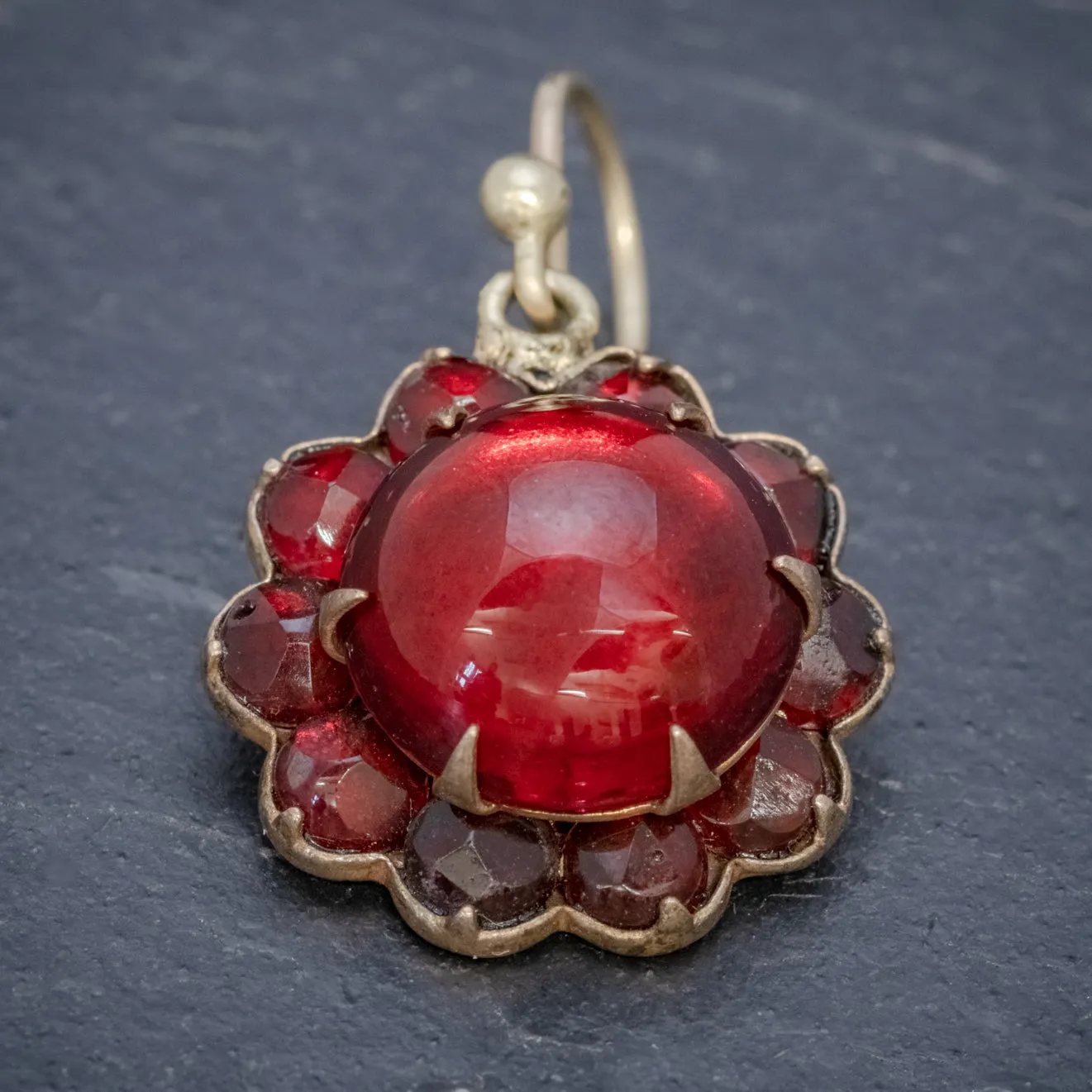 Antique Victorian Red Paste Garnet Flower Earrings Circa 1880