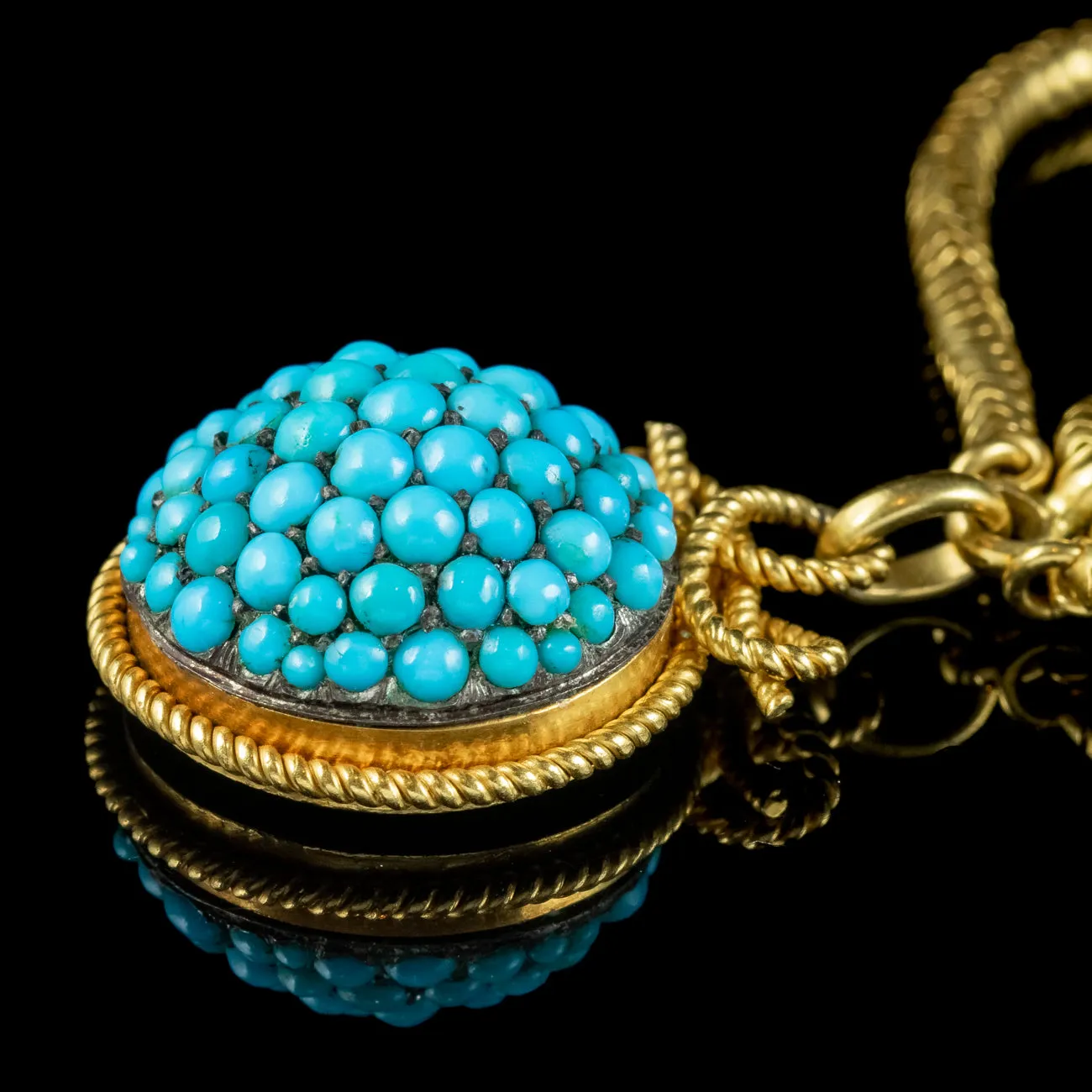 Antique Victorian Turquoise Etruscan Revival Collar Necklace 15ct Gold