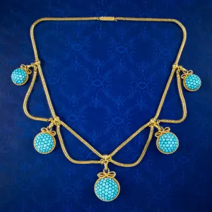 Antique Victorian Turquoise Etruscan Revival Collar Necklace 15ct Gold