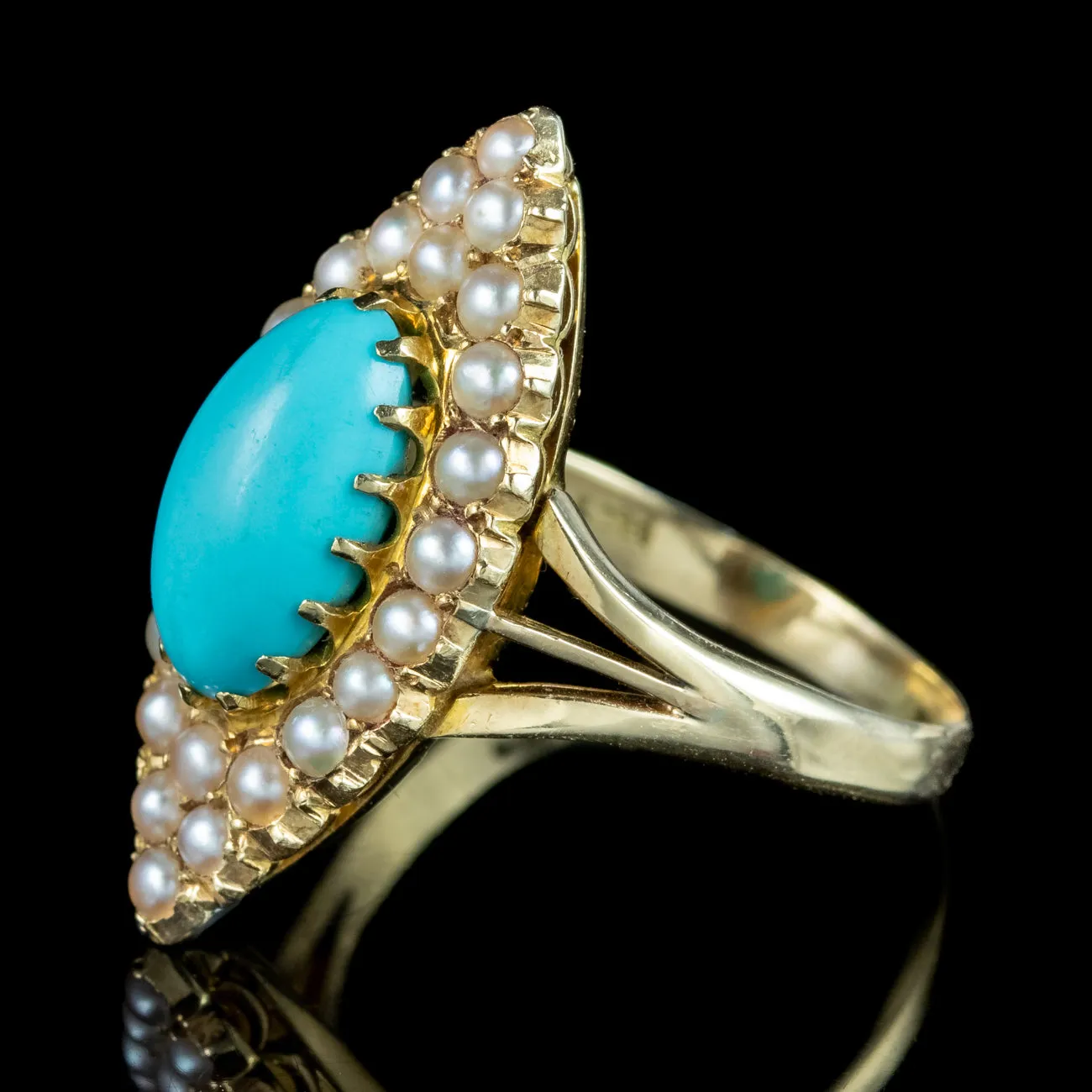 Antique Victorian Turquoise Pearl Navette Cluster Ring