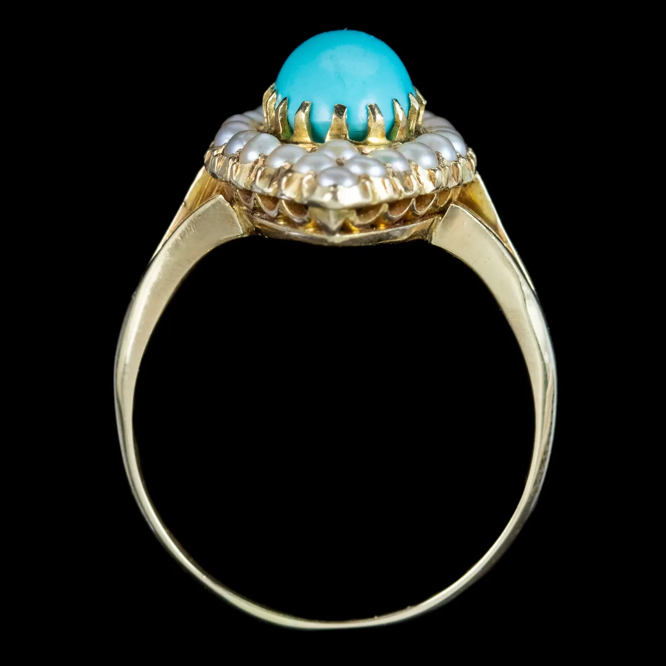 Antique Victorian Turquoise Pearl Navette Cluster Ring
