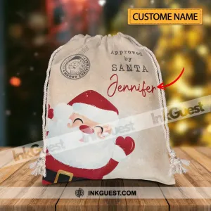 Approved By Santa- Custom Photo And Name, Personalized String Bag, Christmas Gift