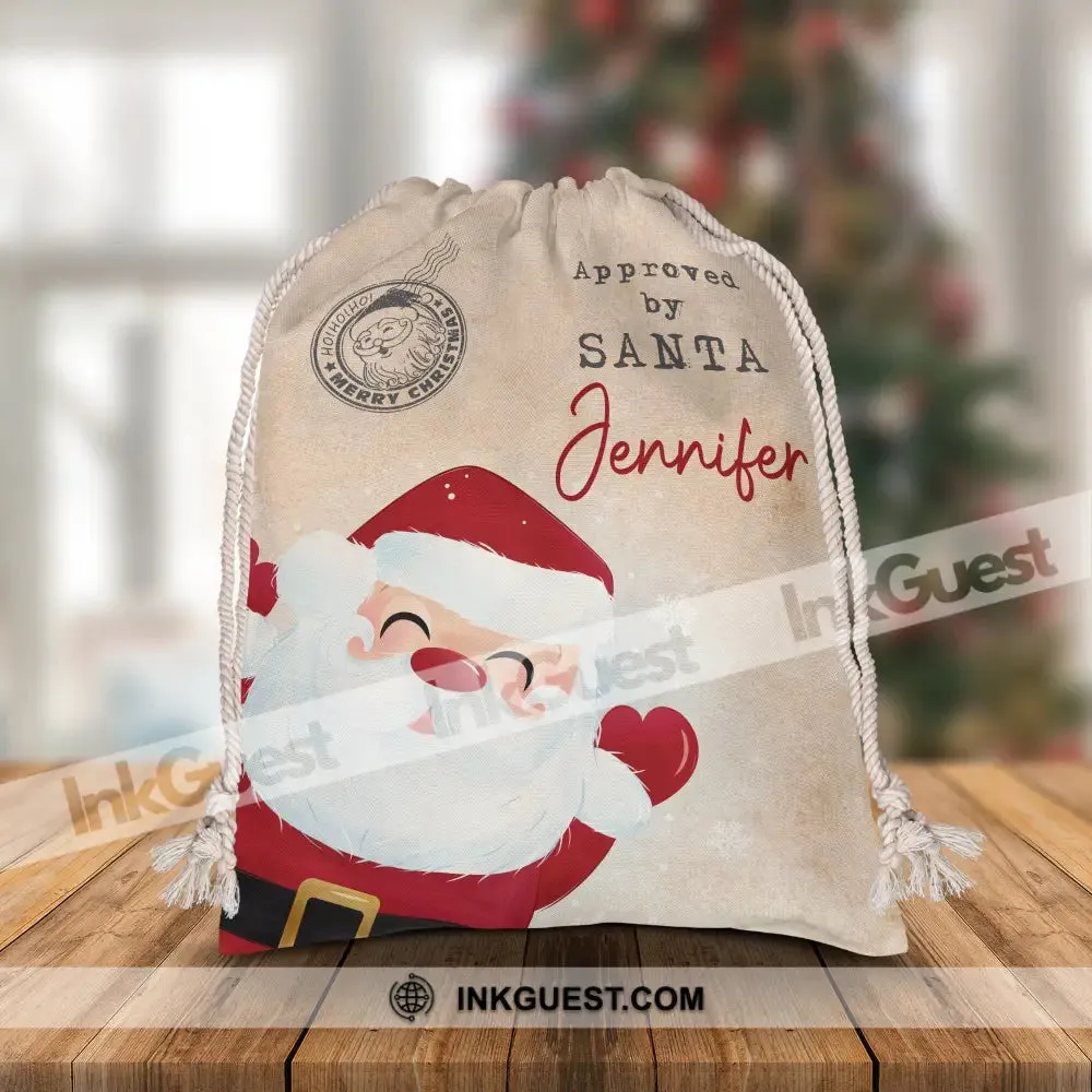 Approved By Santa- Custom Photo And Name, Personalized String Bag, Christmas Gift