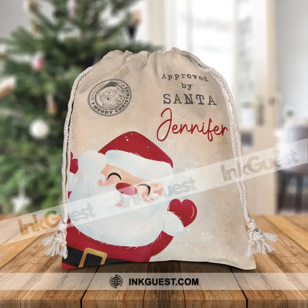 Approved By Santa- Custom Photo And Name, Personalized String Bag, Christmas Gift