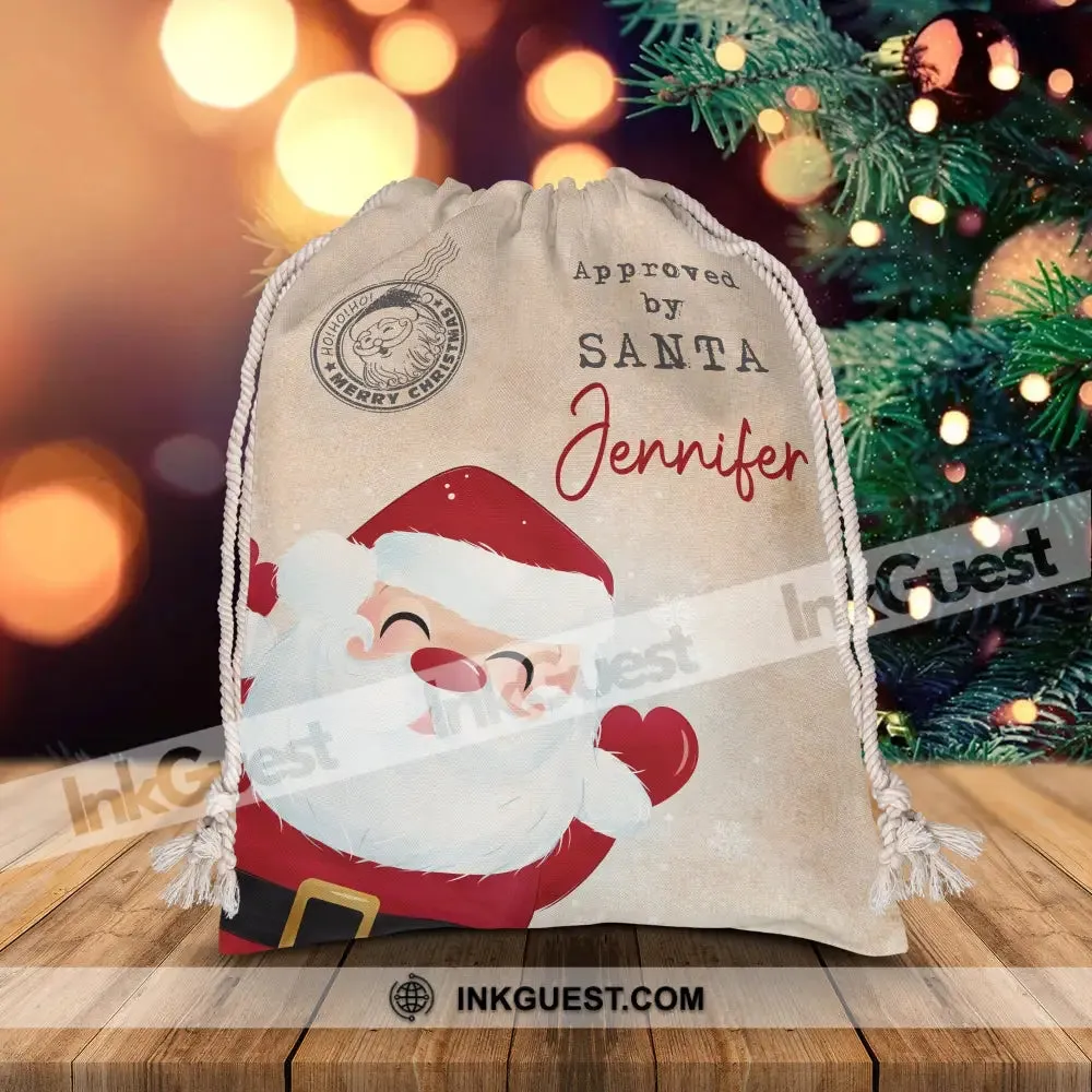 Approved By Santa- Custom Photo And Name, Personalized String Bag, Christmas Gift