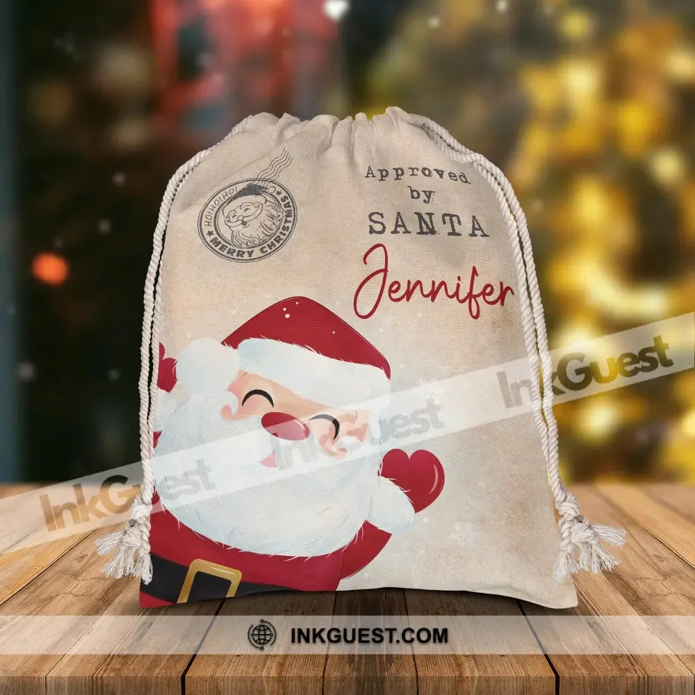 Approved By Santa- Custom Photo And Name, Personalized String Bag, Christmas Gift