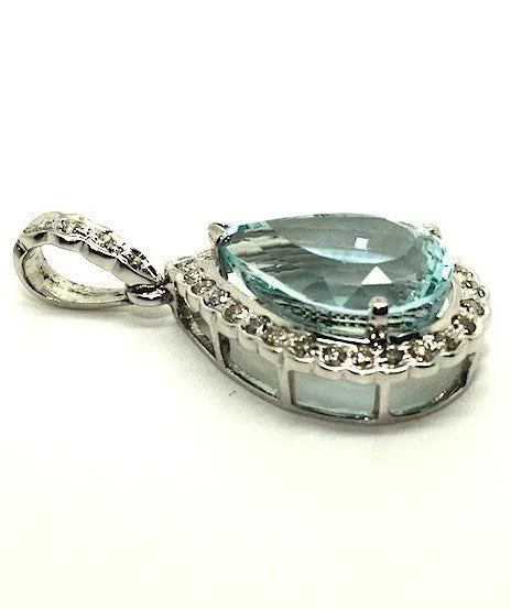 Aquamarine And Diamond  Drop Pendant/ Item Code: PN 11