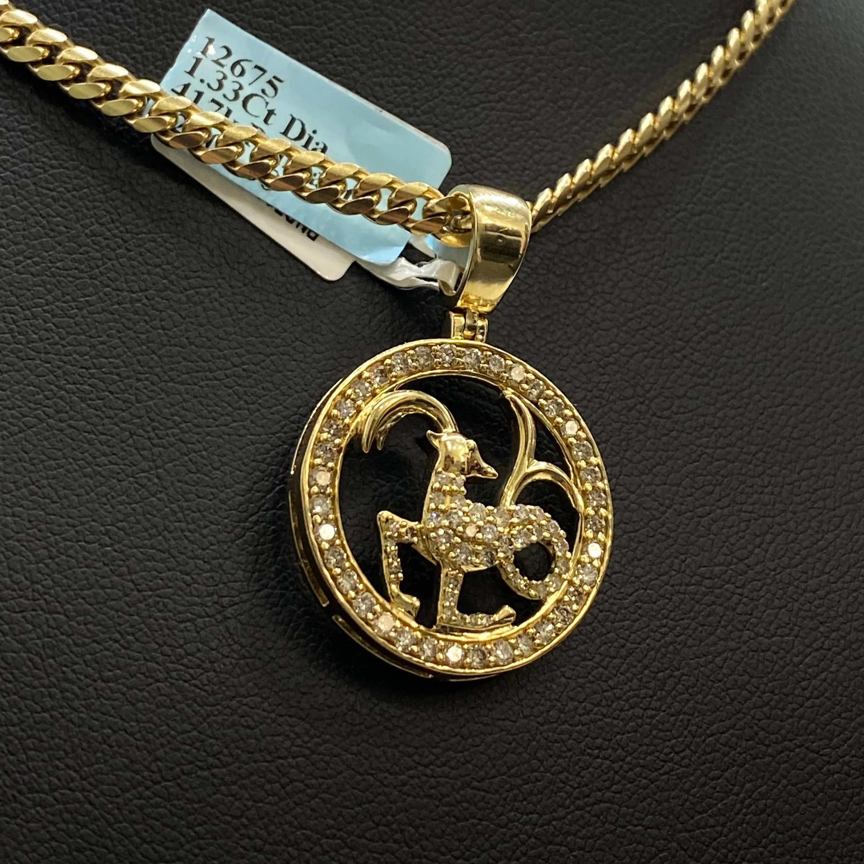 Aries Sign Pendant 10K Yellow Gold With Diamond / 1.33Ct Dia/ 5.5gr