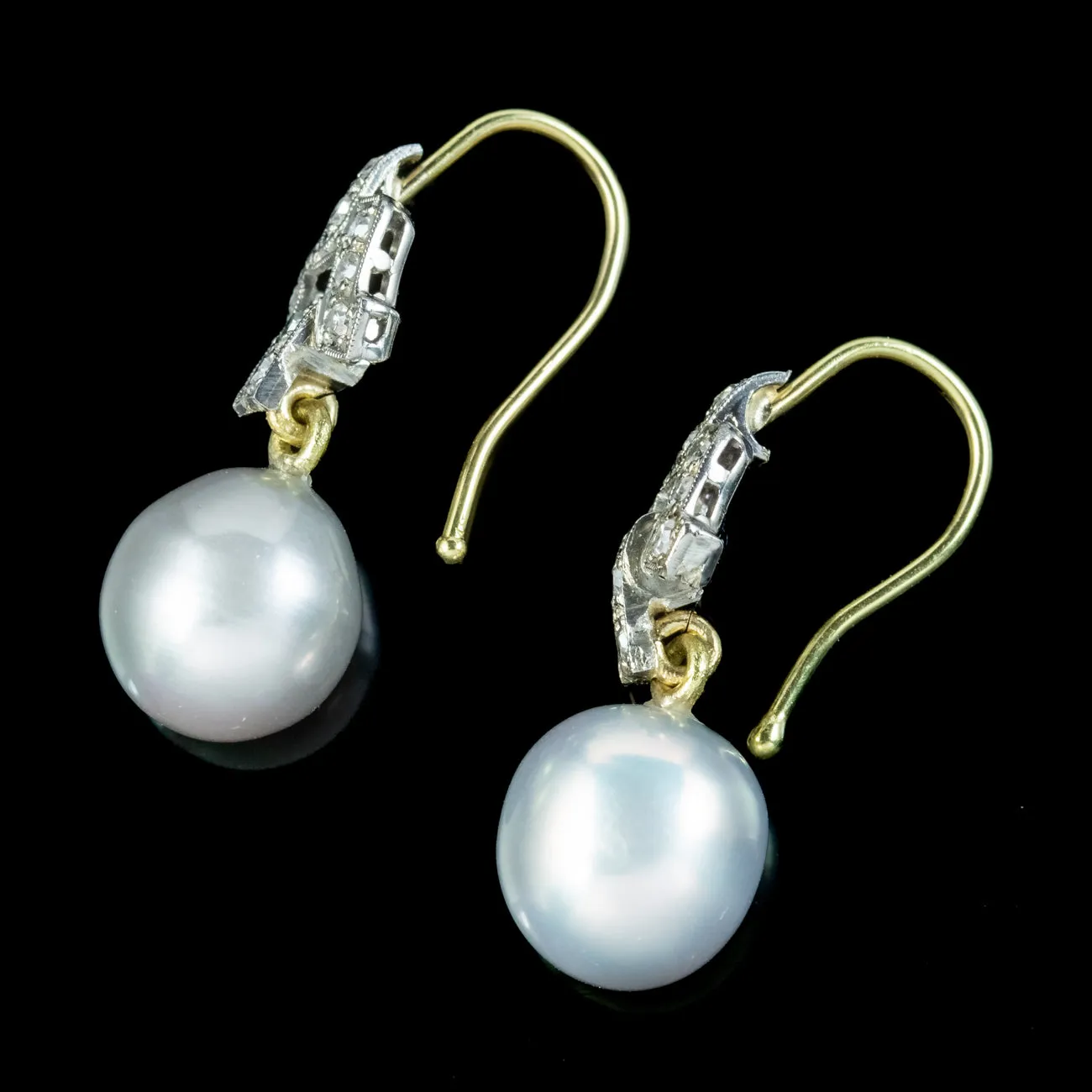 Art Deco Style Diamond Pearl Drop Earrings 0.50ct Of Diamond