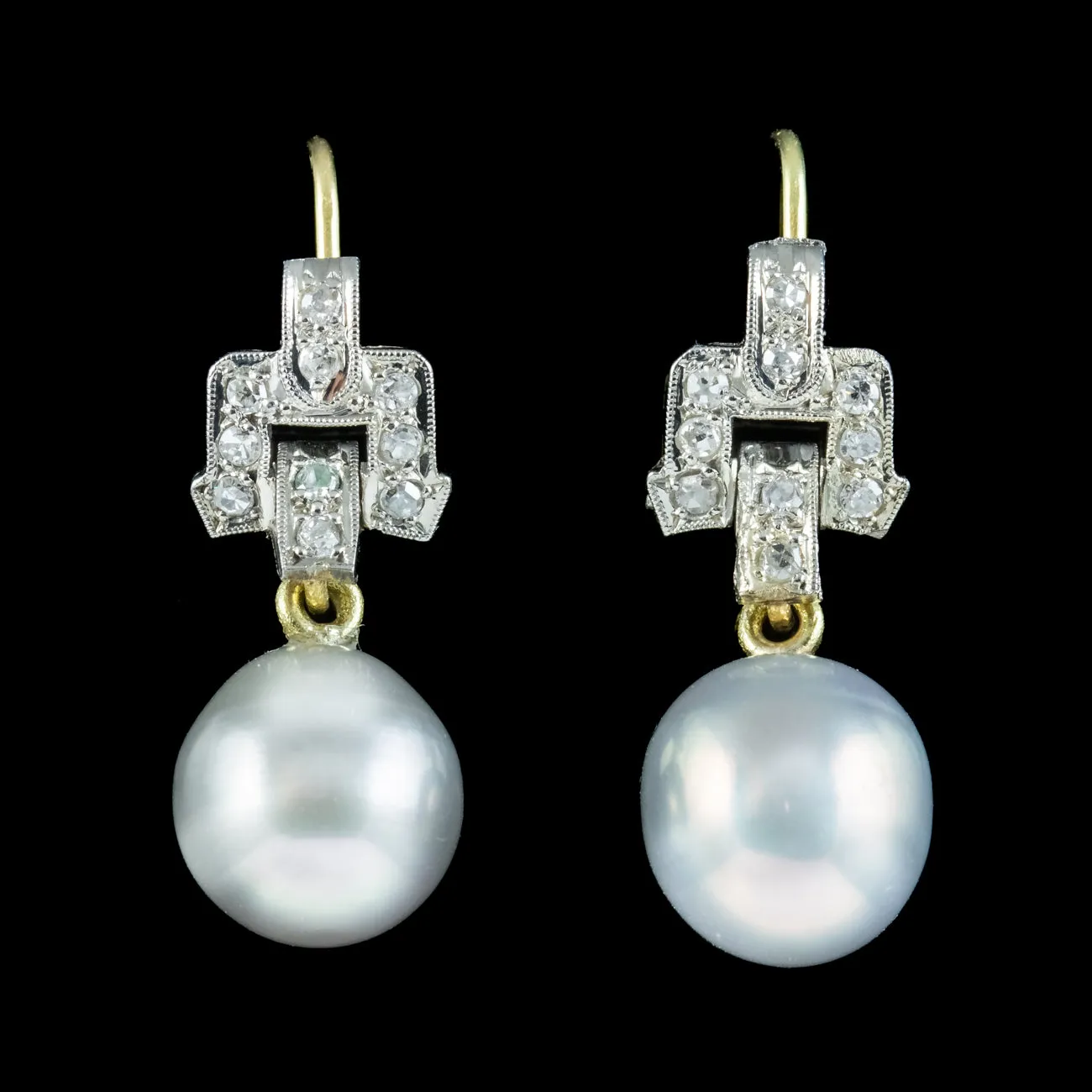 Art Deco Style Diamond Pearl Drop Earrings 0.50ct Of Diamond