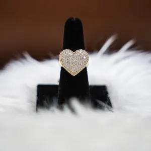Big Heart Ring 14K Yellow - White Gold With Diamonds / 9.8gr / Size 7