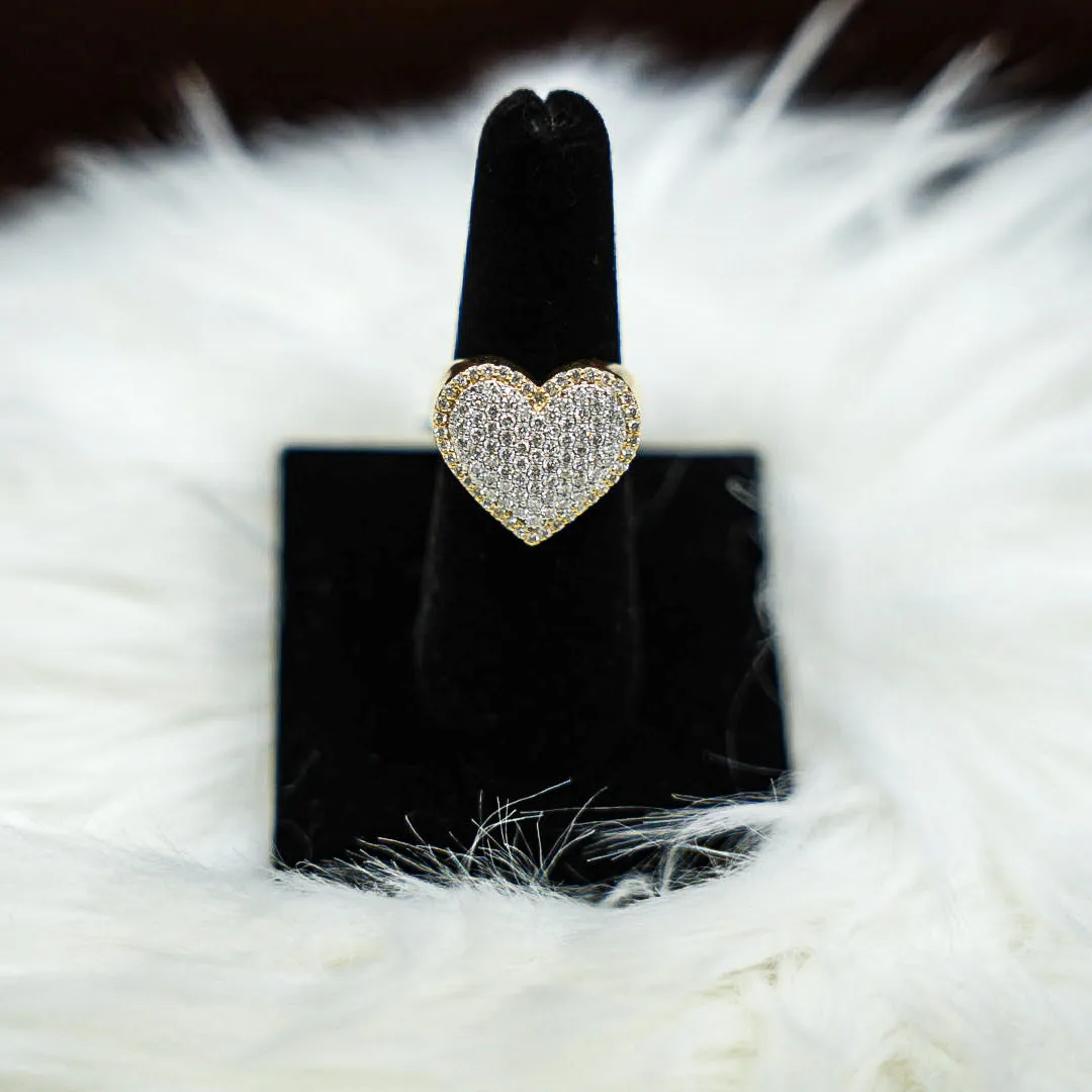 Big Heart Ring 14K Yellow - White Gold With Diamonds / 9.8gr / Size 7