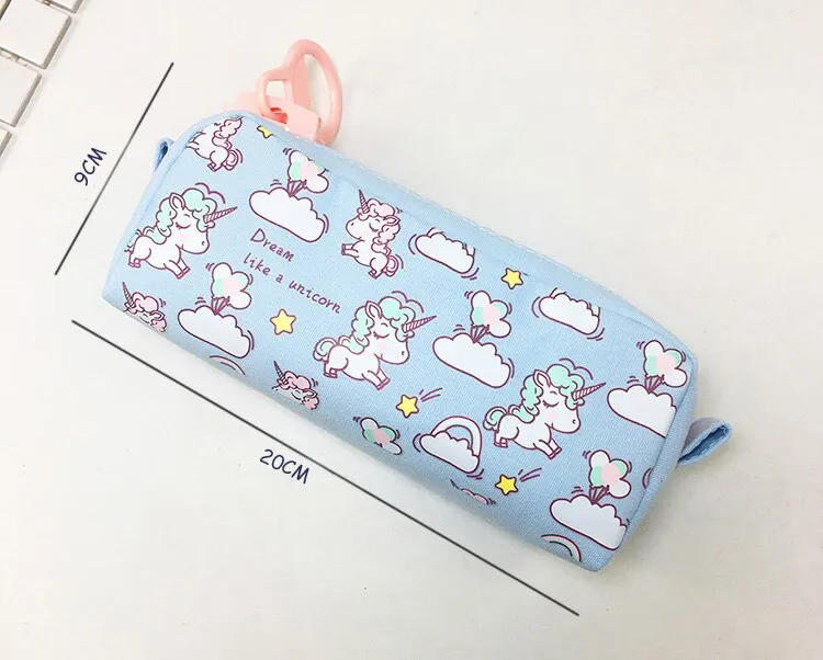 Big Zipper Unicorn Pencil Case Large Capacity Canvas for School