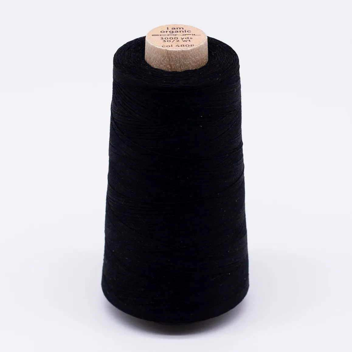 Black Organic Cotton Sewing Thread Cone - 3000 yards 30/2