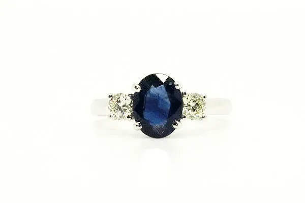 Blue Sapphire & Diamond  3 Stone Ring / Item Code: RNG 21