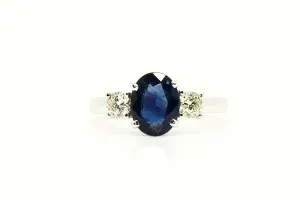 Blue Sapphire & Diamond  3 Stone Ring / Item Code: RNG 21