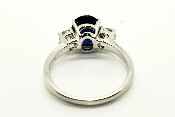 Blue Sapphire & Diamond  3 Stone Ring / Item Code: RNG 21