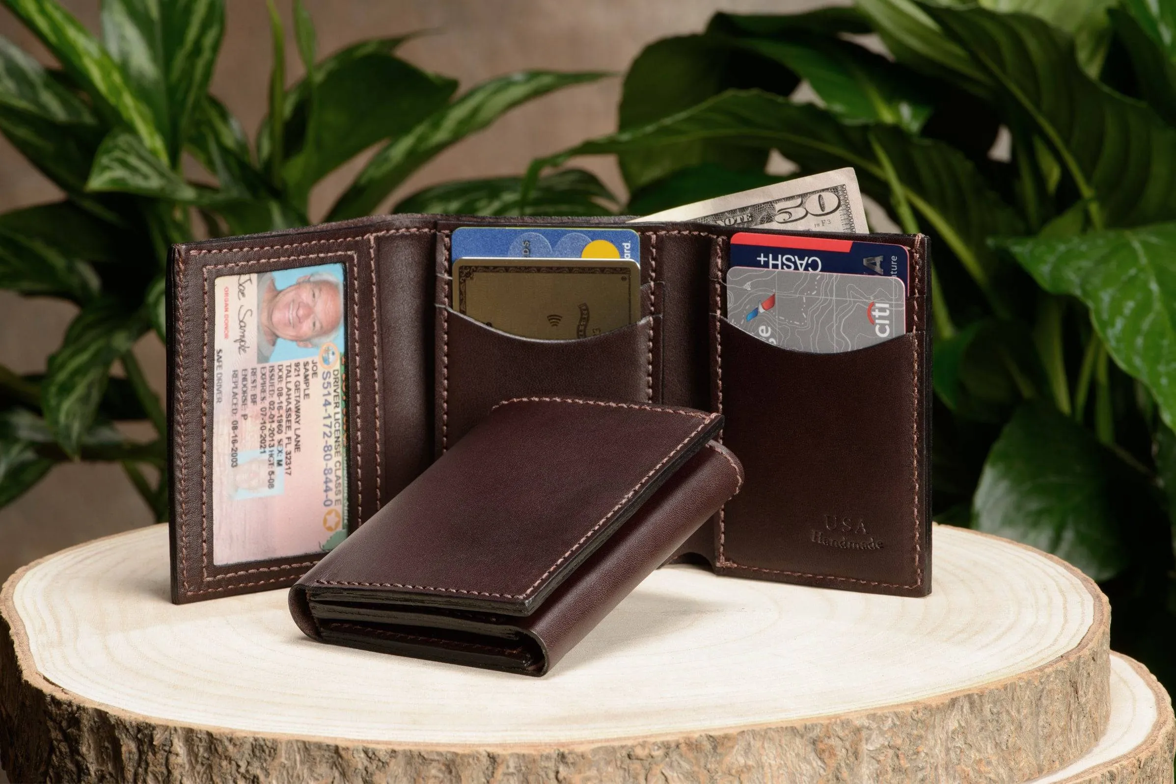 Brown Premium Leather Trifold Wallet With ID Window