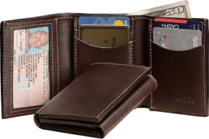 Brown Premium Leather Trifold Wallet With ID Window