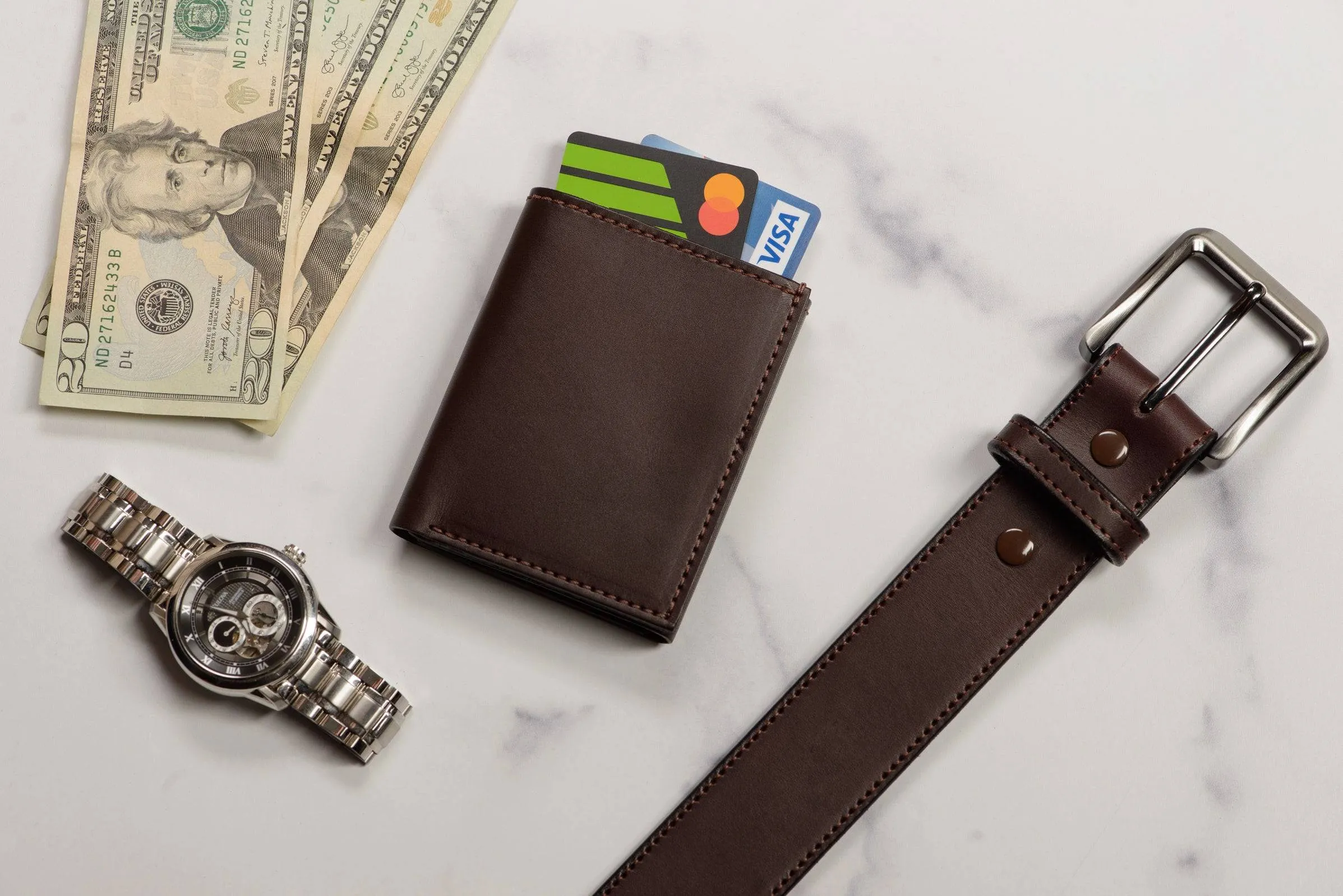 Brown Premium Leather Trifold Wallet With ID Window