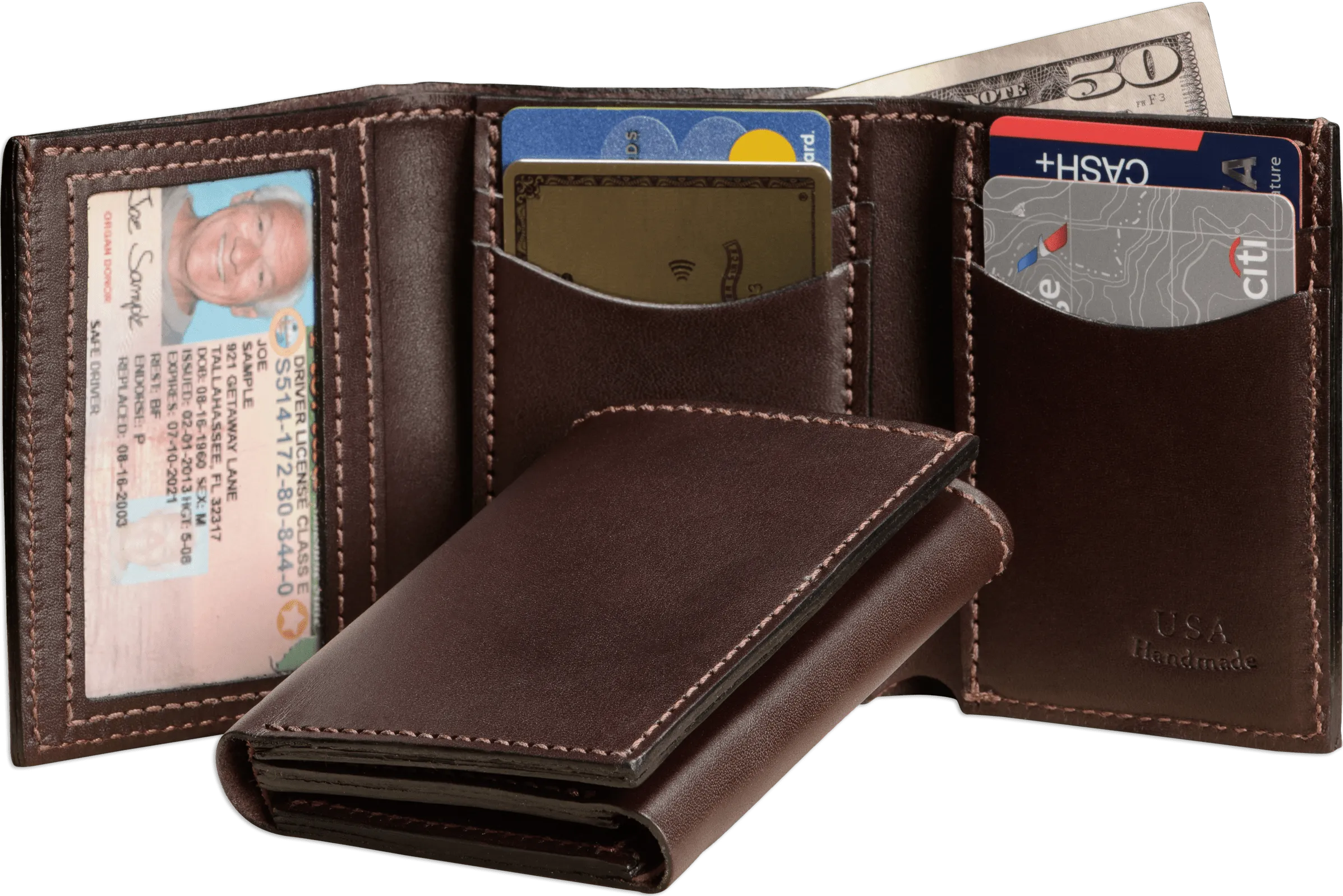 Brown Premium Leather Trifold Wallet With ID Window