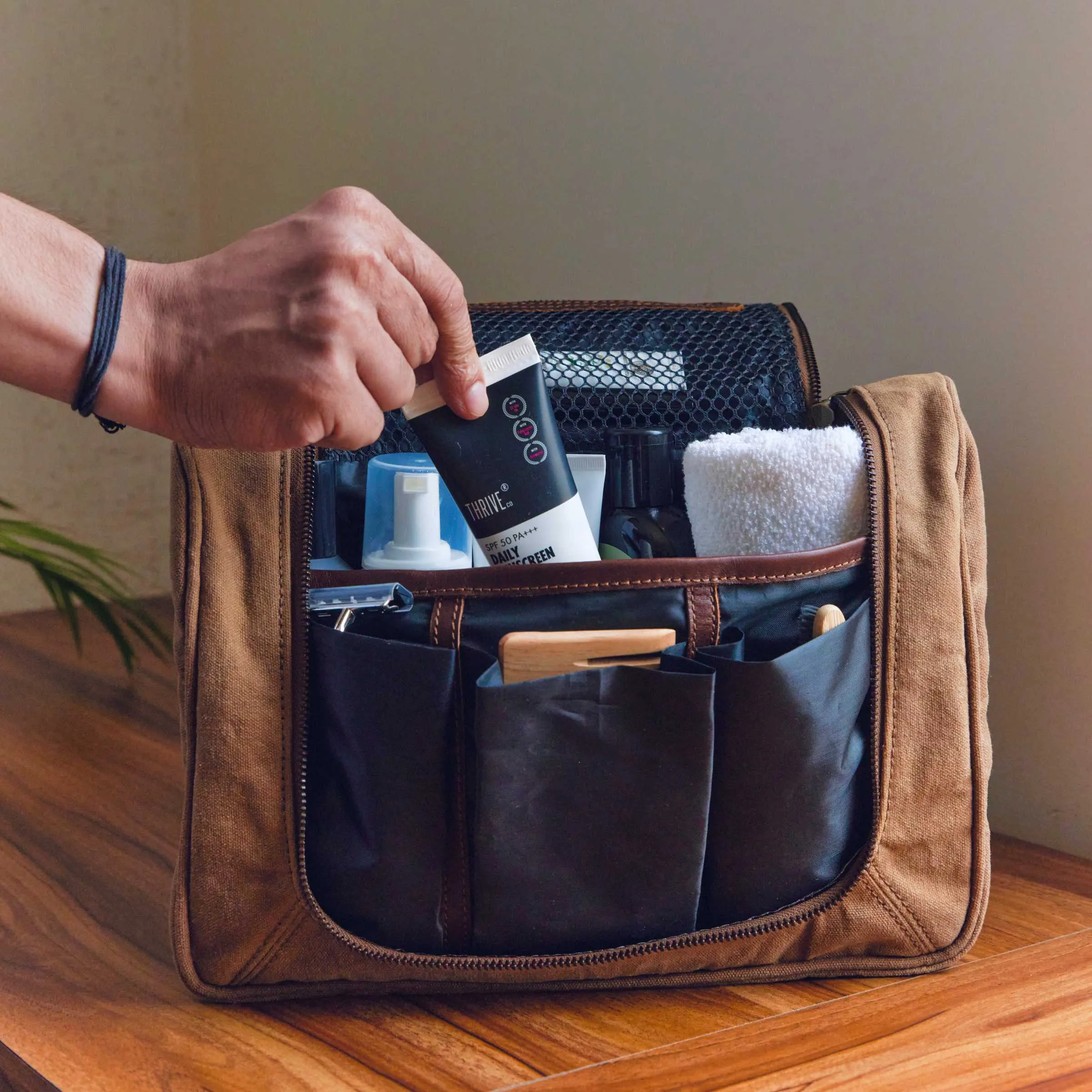 Brown Toiletry Bag | Waxed Canvas