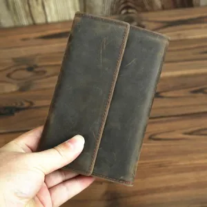 Brown Vintage Simple Long Wallet Leather Mens Dark Brown Trifold Card Wallet Light Brown Business Wallet For Men
