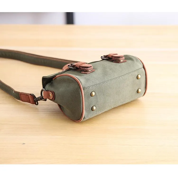 Canvas Leather Mens Womens Green Portable Side Bag Khaki Messenger Bag Small Courier Bag For Men