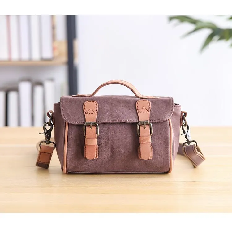 Canvas Leather Mens Womens Green Portable Side Bag Khaki Messenger Bag Small Courier Bag For Men