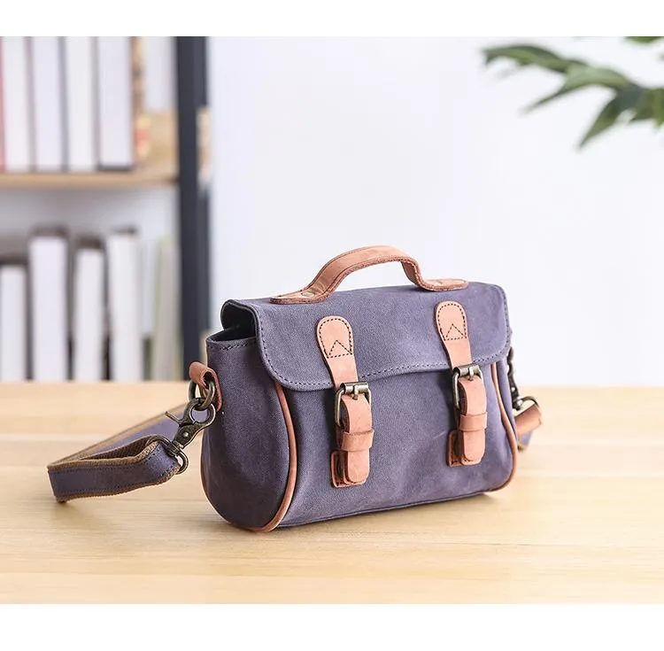 Canvas Leather Mens Womens Green Portable Side Bag Khaki Messenger Bag Small Courier Bag For Men