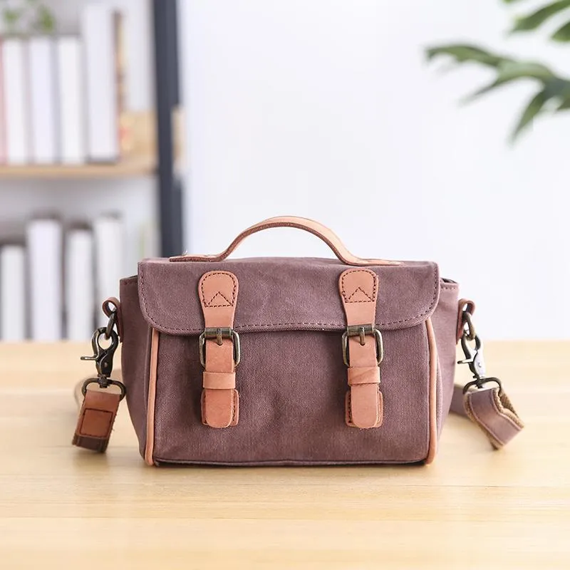 Canvas Leather Mens Womens Green Portable Side Bag Khaki Messenger Bag Small Courier Bag For Men