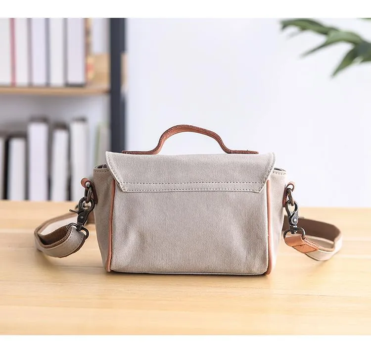 Canvas Leather Mens Womens Green Portable Side Bag Khaki Messenger Bag Small Courier Bag For Men