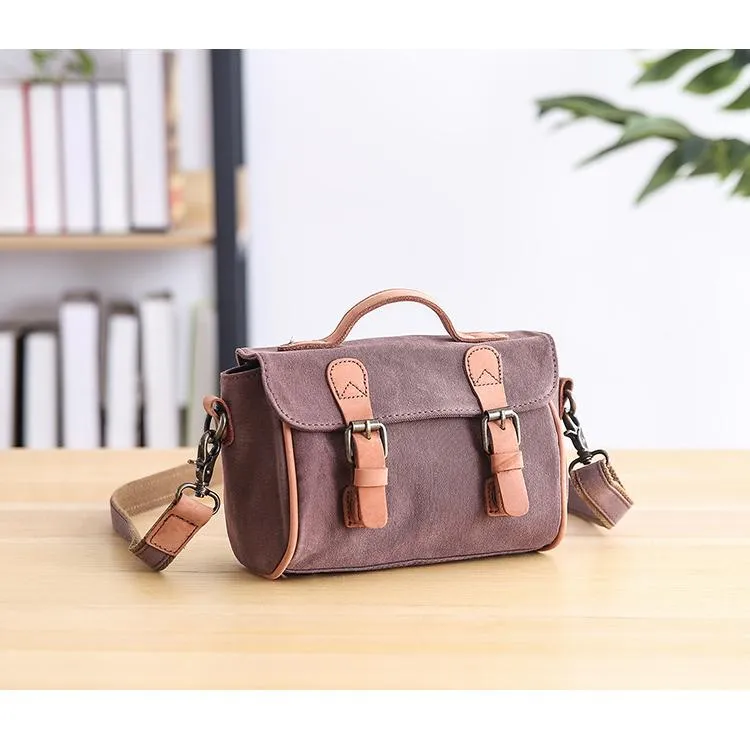 Canvas Leather Mens Womens Green Portable Side Bag Khaki Messenger Bag Small Courier Bag For Men