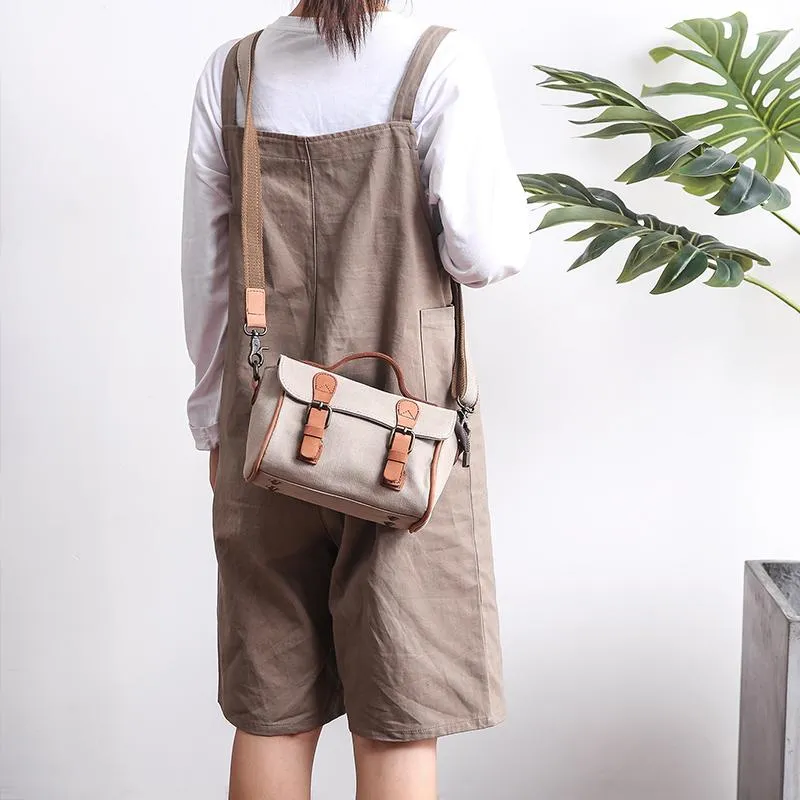 Canvas Leather Mens Womens Green Portable Side Bag Khaki Messenger Bag Small Courier Bag For Men