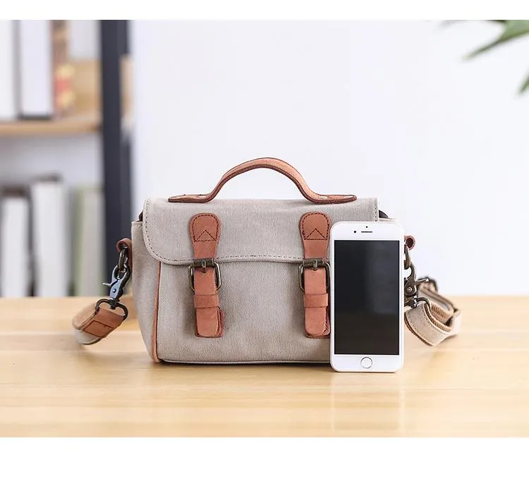 Canvas Leather Mens Womens Green Portable Side Bag Khaki Messenger Bag Small Courier Bag For Men