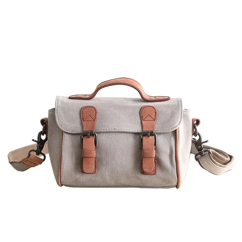 Canvas Leather Mens Womens Green Portable Side Bag Khaki Messenger Bag Small Courier Bag For Men