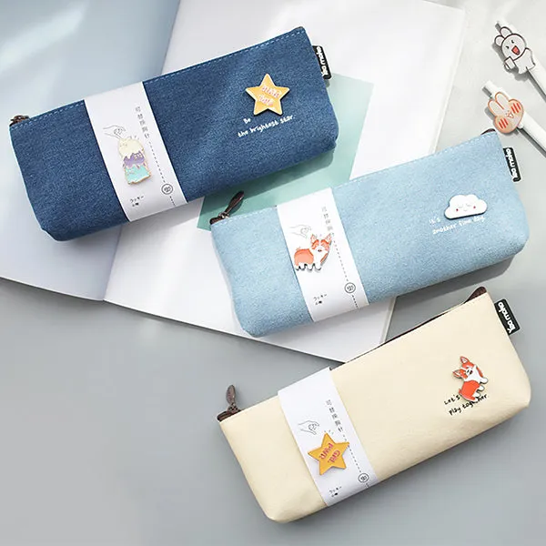 Canvas Pencil Pouch with Brooch
