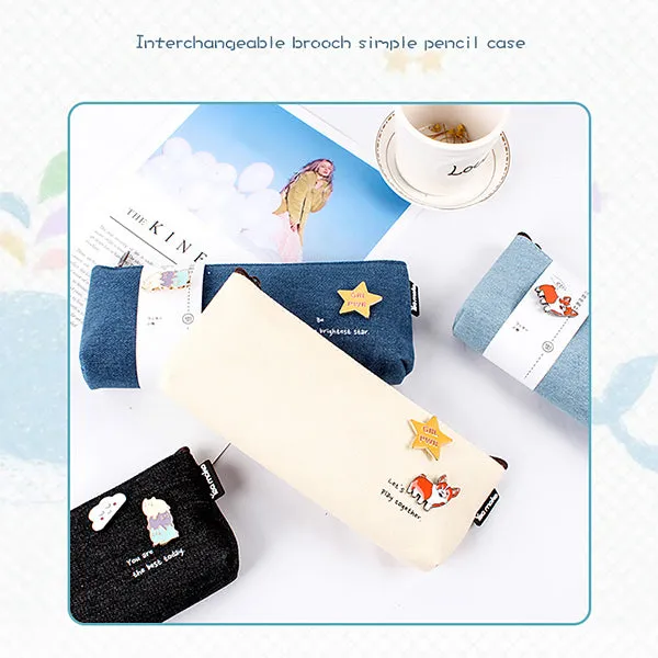 Canvas Pencil Pouch with Brooch