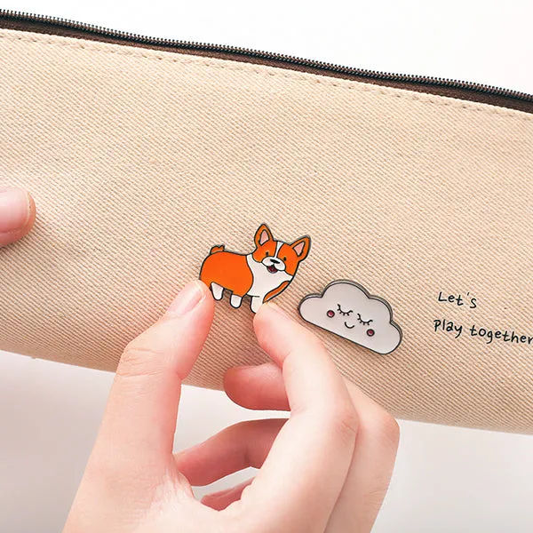 Canvas Pencil Pouch with Brooch